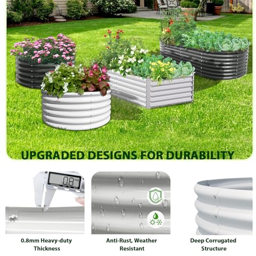 Anleolife 6x2x1.5ft Oval Galvanized Raised Garden Bed (Oval Round White / 6×2×1.5ft Tall)