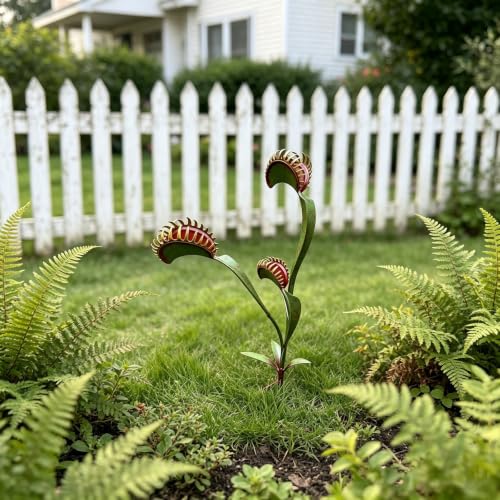 Whimsical Metal Carnivorous Plant Garden Stake