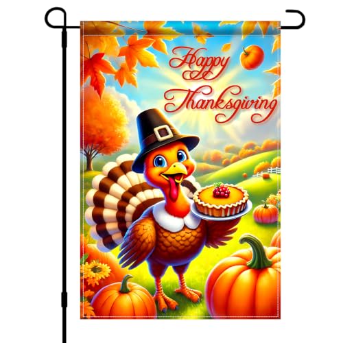 Happy Thanksgiving Turkey Garden Flag 12x18 Inch Fall Decor (Turkey)