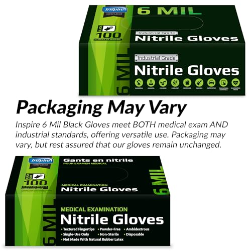 Heavy Duty 6 Mil Nitrile Chemical Resistant Medical Cooking Cleaning Disposable Gloves (Small / Black 6mil Box of 100)
