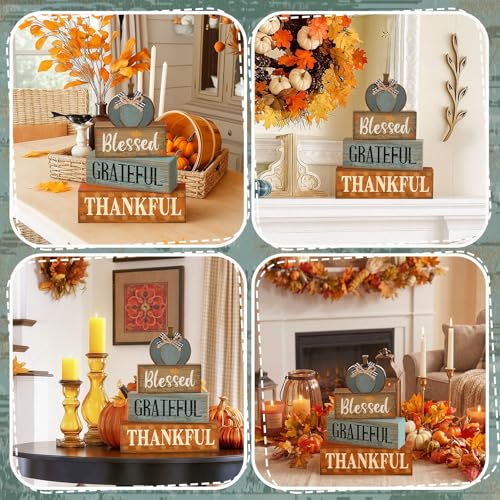 4 Pcs Fall Table Decor for Home (Light Blue Pumpkin)