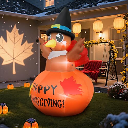 7 Ft Inflatable Thanksgiving Turkey Decoration with Pumpkin (7 Ft Turkey)