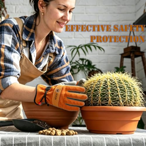 Leather Work Gloves for Men or Women.Gardening (Small (Pack of 1) / Orange - Grey)
