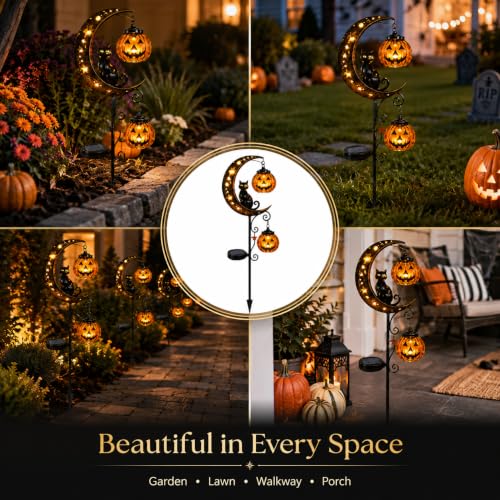 Solar Halloween Black Cat Pumpkin Moon Garden Stake Light with LED Lantern (Style C C)