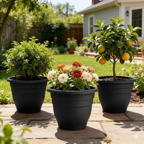 6 Pack 16 Inch Large Plant Pots (Black / 16 inch)