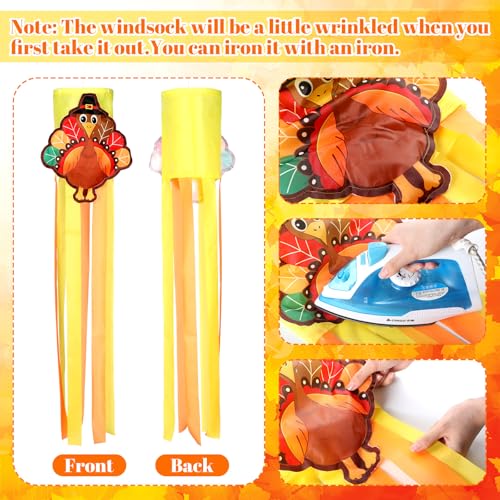 2pcs Fall Turkey Windsocks 40'' Thanksgiving Outdoor Hanging Decor (Turkey)