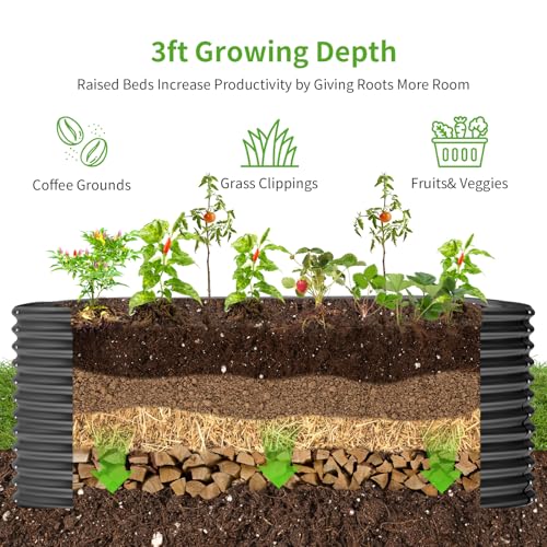 6x3x3ft Oval Galvanized Raised Garden Beds (Dark Grey / 6x3x3ft)