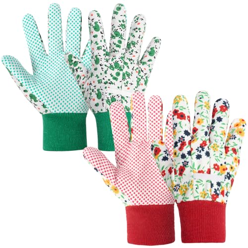 Floral Gardening Gloves for Women (Green, Red)