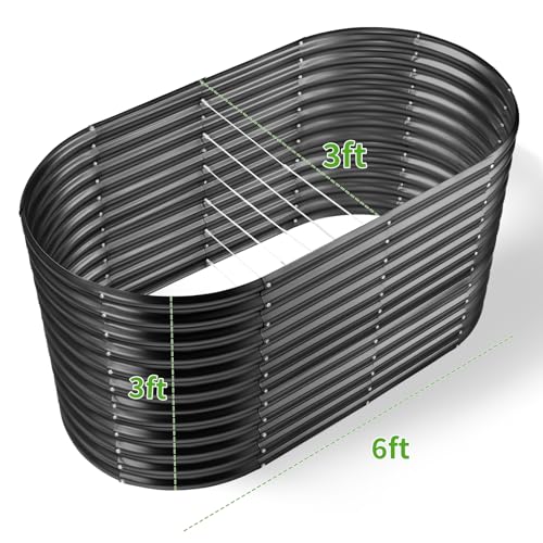 6x3x3ft Oval Galvanized Raised Garden Beds (Dark Grey / 6x3x3ft)