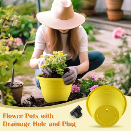 3 Pack 11 Inch Plant Pots for Indoor Outdoor (Yellow / 11 inch)
