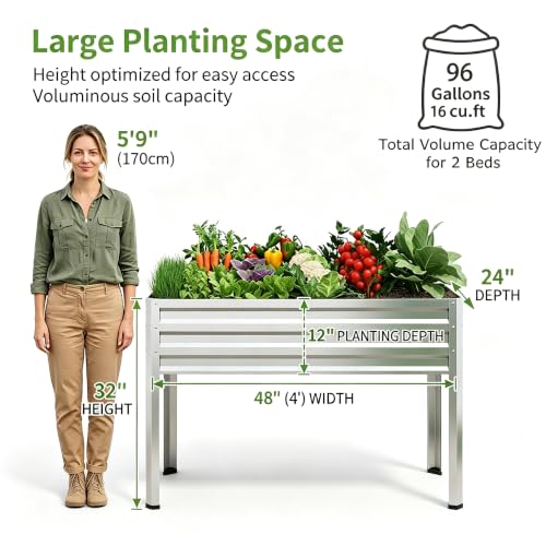2PCS Galvanized Raised Garden Beds with Legs 48x24x32in (2 PCS)