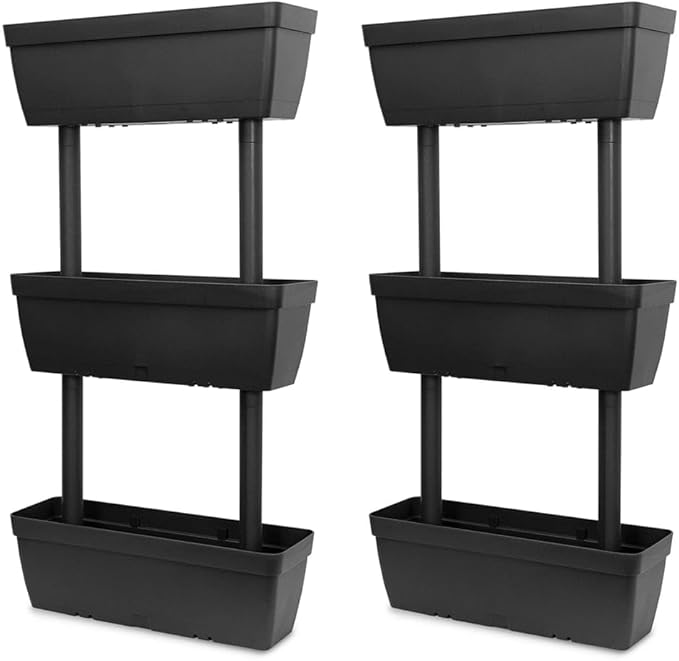 Garden Planter 6 pcs 39.4" Anthracite, Stackable TPR Raised Garden Bed for Outdoor Plants, UV-Proof Patio Flower Box System