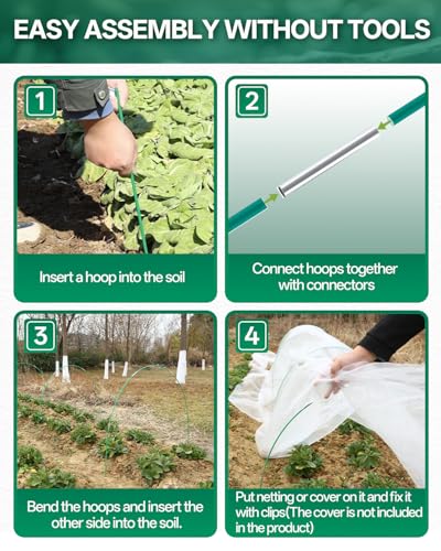 50 PCS Rust Free Garden Hoops for Raised Beds With Garden Netting Clips (50PCS)