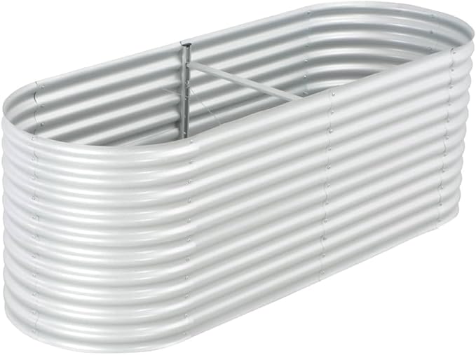 vidaXL Garden Raised Bed Galvanised Steel, Oval Garden Planter for Flowers and Planters, Bottomless Raised Flower Bed, Weather-Resistant, Silver, 94.5"x31.5"x31.9"