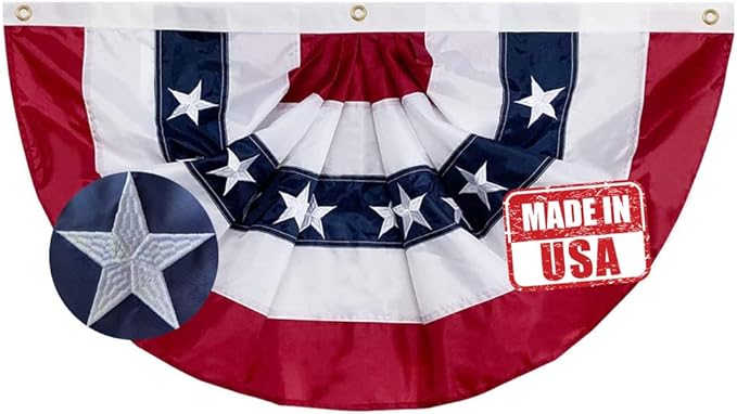 Jayus US Bunting Flag 2x4 FT - Embroidered Stars American Pleated Fan - Patriotic Half Banner With 3 Brass Grommets for 4th of July Memorial Day Party Outdoor