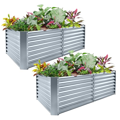 2 Pack 8×4×2ft Galvanized Raised Garden Bed Kit (Modern Grey / 8×4×2ft)