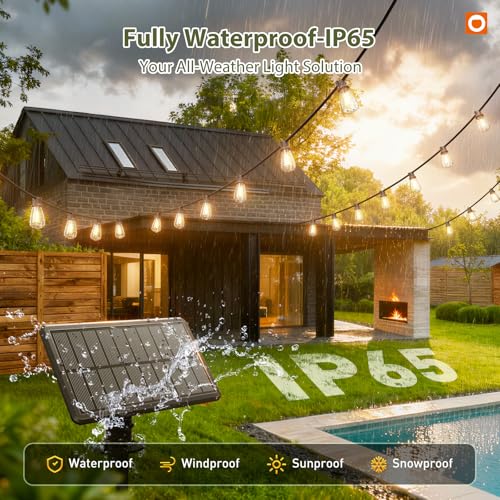 52FT(48+4) Solar String Lights Outdoor, Waterproof Dimmable 16+1 LED (48+6FT(15 Sockets)(1 Pack))