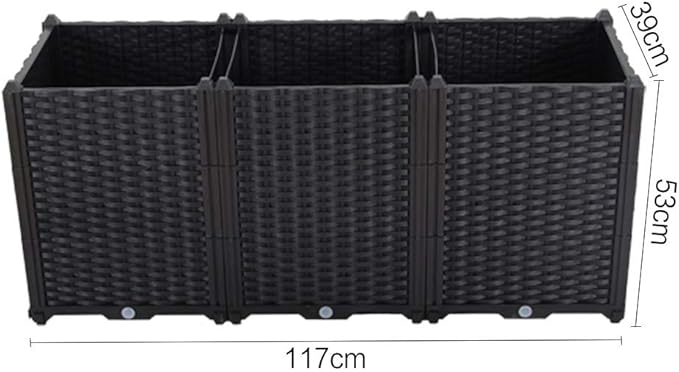 BAOYOUNI Rectangular Raised Garden Bed Kit Plastic Planter Growing Box for Vegetables, Herbs, Flowers & Succulents in Balcony, Patio or Yard, Enjoy Your Farming Life, Black