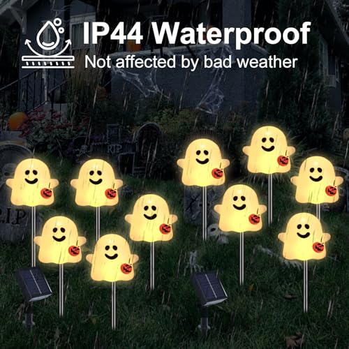 Solar Halloween Ghost Pathway Lights (Warm White Pumpkin Ghost / 10-Pack)