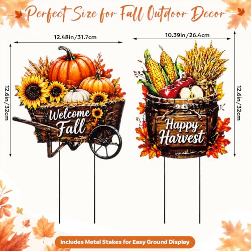 2 Pack Fall Metal Yard Signs Stakes Outdoor Decor
