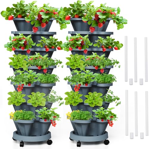 7 Tiered Strawberry Vertical Planters Tower Garden 2 Pack (Dark Grey / 7 Tier-2 Pack)