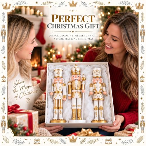 3 Pcs Gold White Nutcracker Christmas Resin Figures Table Decor (5 Inch / Gold White Christmas Nutcracker)
