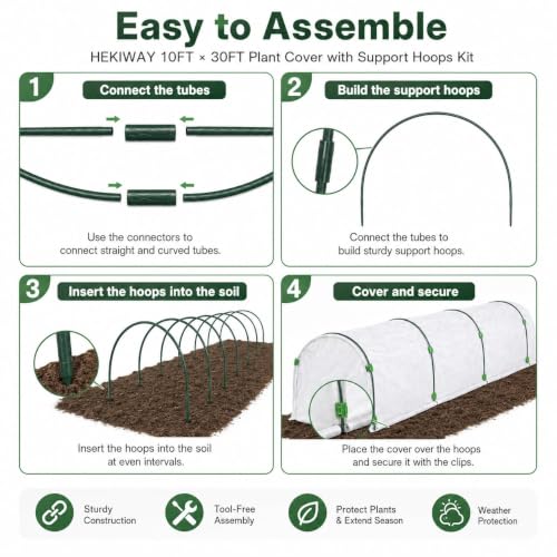 10 FT x 30 FT Frost Cloth Kit with 6 Garden Hoops (10Ft x 30Ft 1.5oz/yd²)