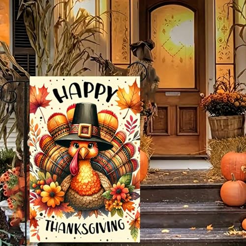 Fall Thanksgiving Turkey Garden Flag 12 x 18 inch Double Sided Outside decorations (#10)