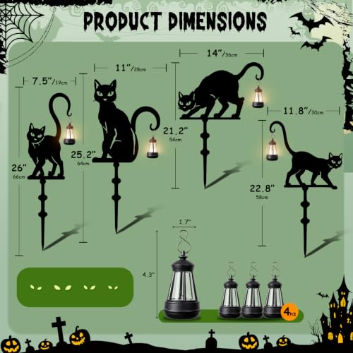 Halloween Black Cat Garden Stakes (Black Cat Solar 4-Pack)