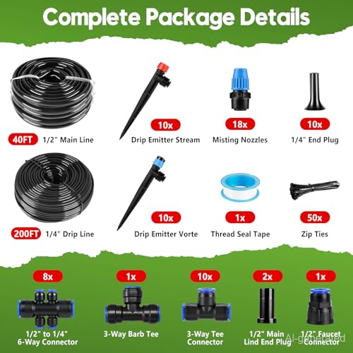 240FT Drip Irrigation System Kit (40FT Main tube+200FT 1/4'' tube)