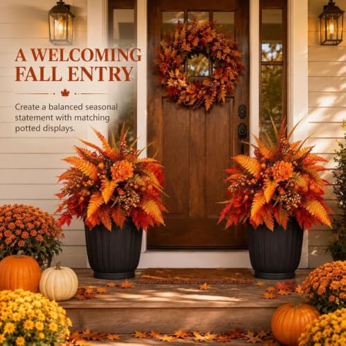 Fall Harvest Artificial Floral Arrangement with Garden Stake (Orange)