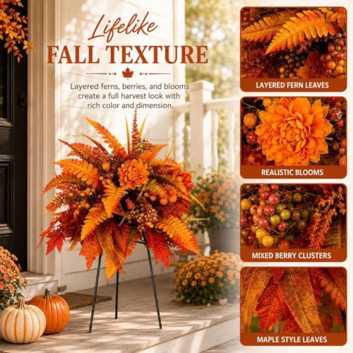 Fall Harvest Artificial Floral Arrangement with Garden Stake (Orange)