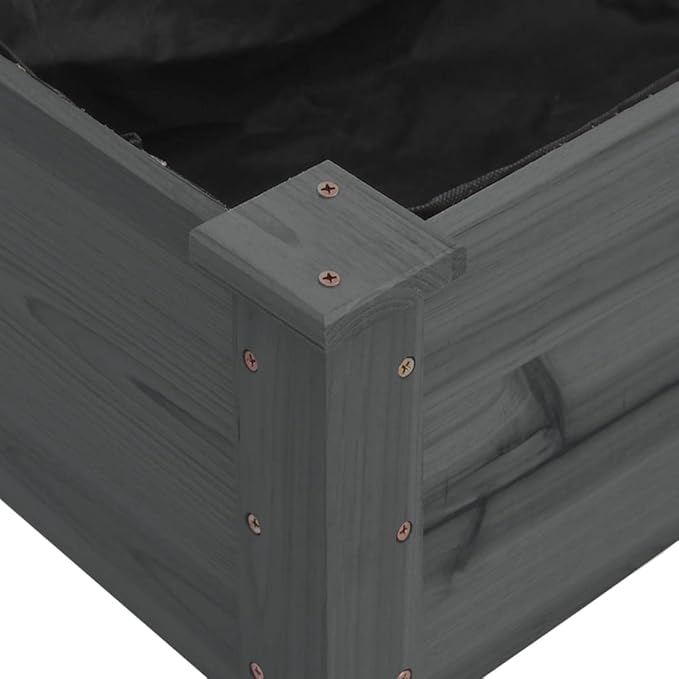 Grey Solid Fir Wood Raised Garden Bed, 47.2x47.2x9.8 Inch Square Planter Box for Outdoor Plants, Durable Garden Bed with Non-Woven Fabric Liner