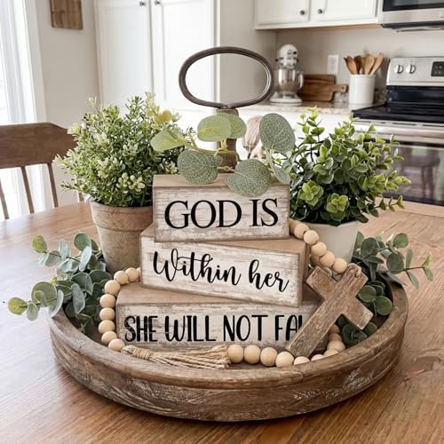 4 Pcs Wooden Blocks Christian Faith Signs for Women Home (Cow)