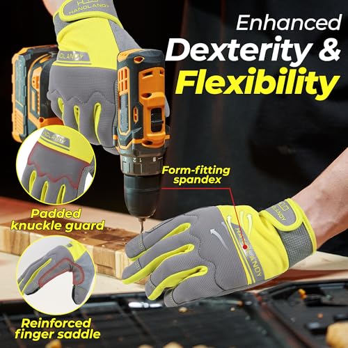 Work Gloves for Men & Women (Yellow Grey (1 Pair) / Large)