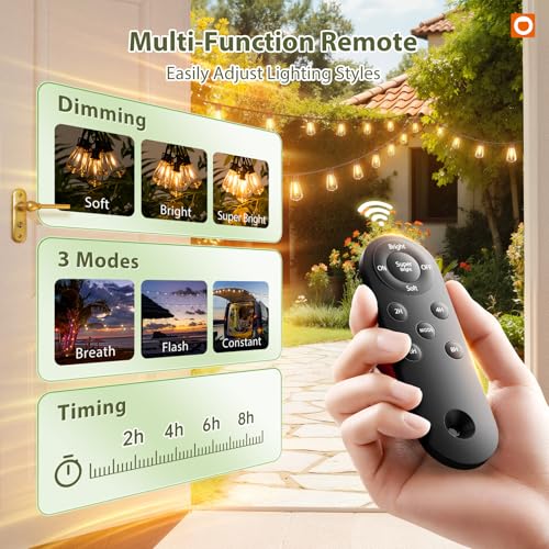 33FT(27+6) Solar String Lights Outdoor, Waterproof Dimmable 9+1 LED (27+6FT(9 Sockets)(1 Pack))