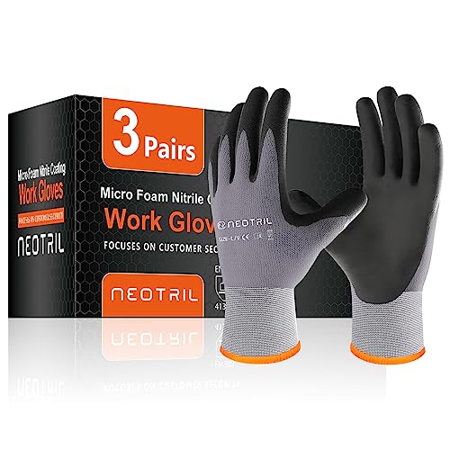 Safety Work Gloves MicroFoam Nitrile Coated (3 Pairs/ Grey)