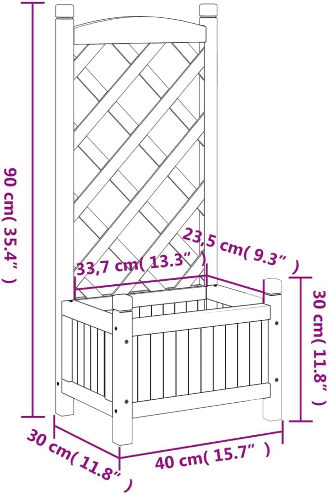 Gray Solid Fir Wood Raised Planter Box with Trellis for Outdoor and Indoor Gardening Rectangular Decorative Planter for Plants and Vegetables