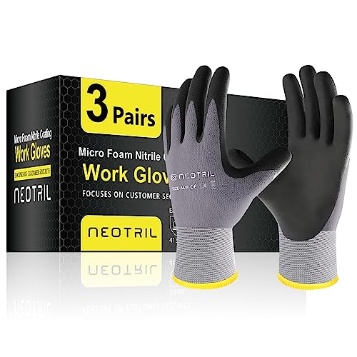 Safety Work Gloves MicroFoam Nitrile Coated (3 Pairs/ Grey)
