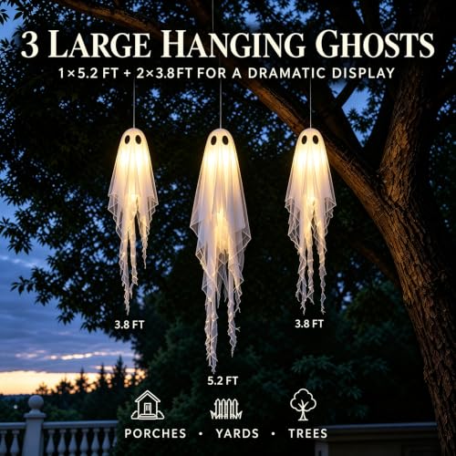 3 Packs Halloween Decorations Outdoor (3PK-HANGING-GHOST)