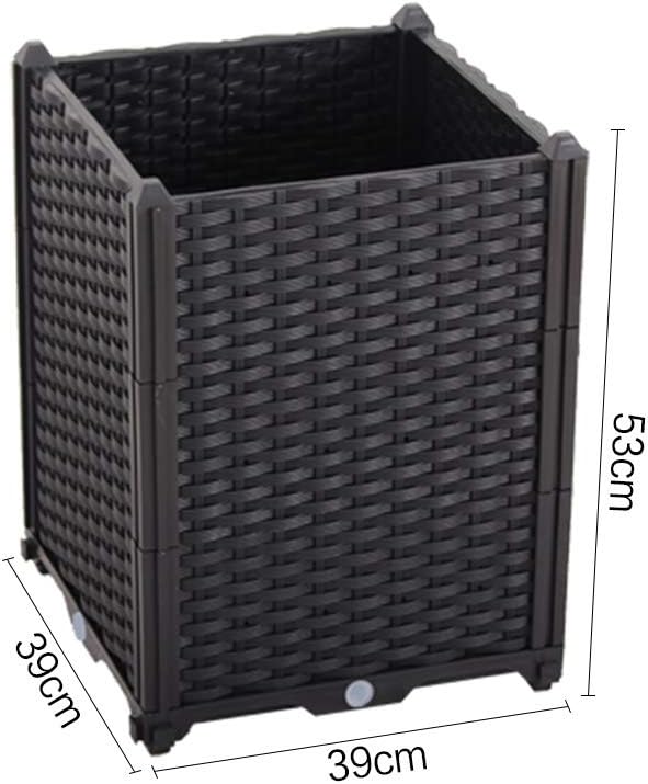 BAOYOUNI Square Raised Garden Bed Kit Plastic Planter Growing Box for Vegetables, Herbs, Flowers & Succulents in Balcony, Patio or Yard, Enjoy Your Farming Life, Black