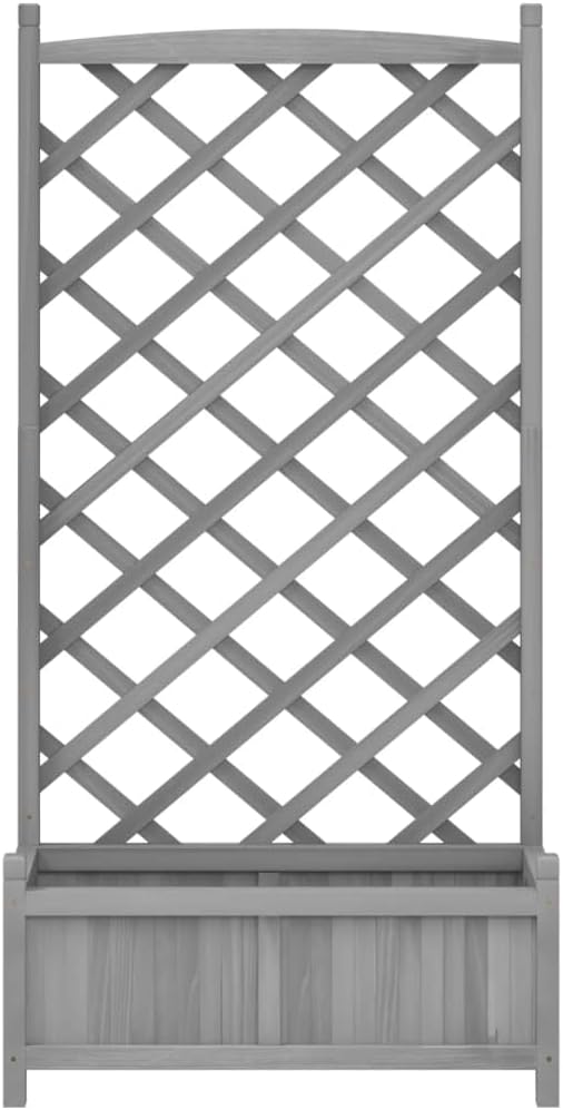 Solid Fir Wood Planter with Trellis Grey Rectangular Raised Garden Bed for Climbing Plants Outdoor Patio Large Elevated Planter Box