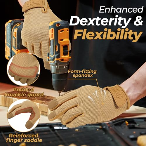 Work Gloves for Men & Women (Khaki (1 Pair) / 2X-Large)