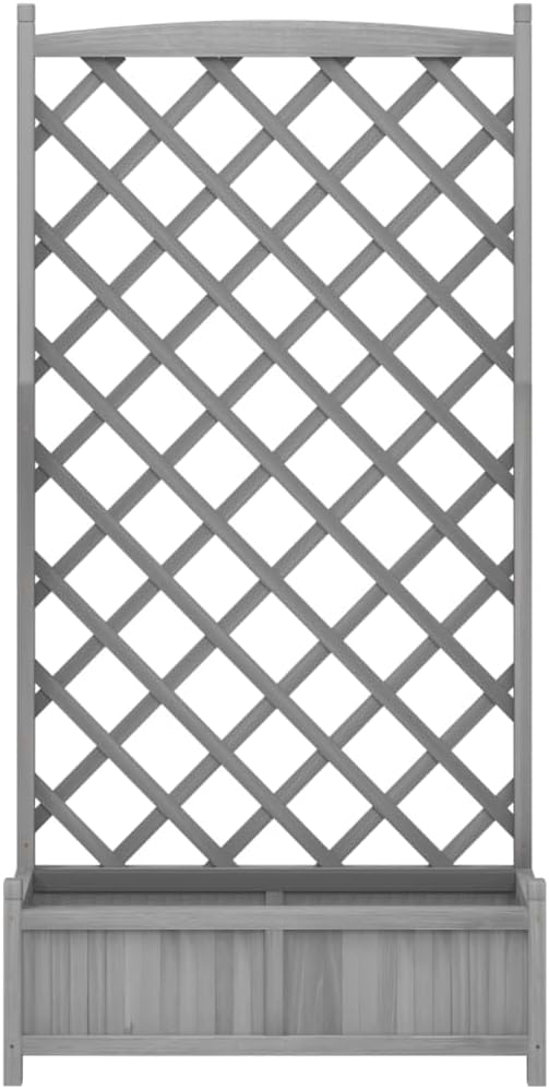 Large Wooden Planter with Trellis Grey Rectangular Raised Garden Bed for Climbing Plants Indoor Outdoor Use