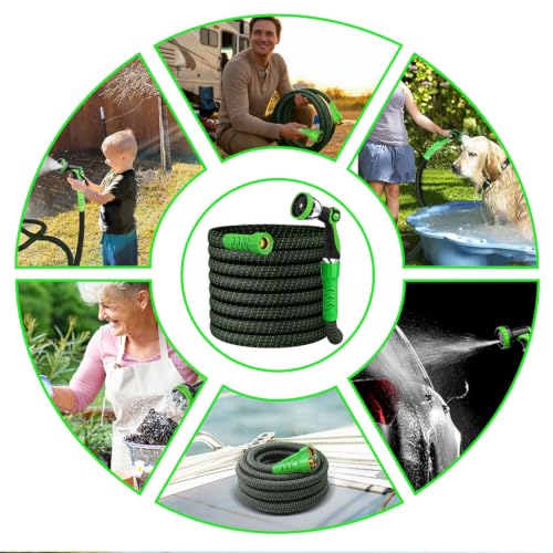 25FT Flexible Garden Hose & 10Modes Nozzle (Green-Black / 25 Feet)