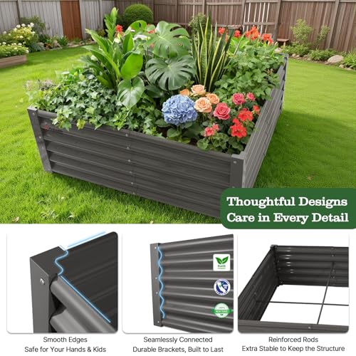 Anleolife 4x4x1.5ft Square Galvanized Raised Garden Bed (Square-quartz Grey / 4x4x1.5ft Tall)