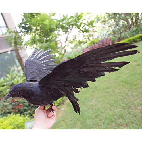 2 Pack Realistic Crows Lifesize Extra Large Handmade Black Feathered Crow for Halloween Decorations Birds (XL (15in+15in))