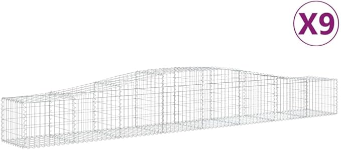 Gabion Basket Set of 9, Silver Galvanized Iron, Large Rectangular Metal Mesh Stone Wall Cage for Outdoor Landscaping, Retaining Walls