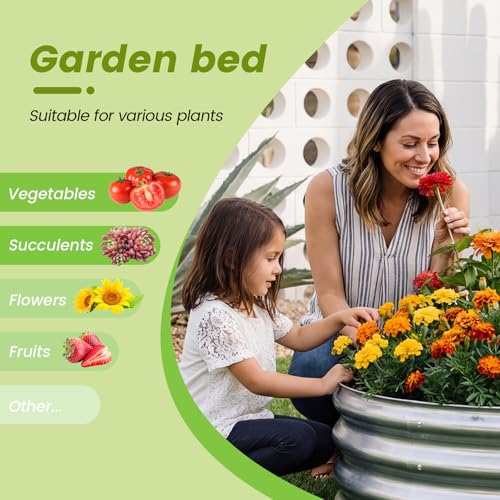 3Pack 2x2x1 ft Round Galvanized Raised Garden Bed Kit Round Metal Flower Box Large Planter Raised Beds Outdoor Garden for Planting (Silver / 2x2x1ft(3pack))