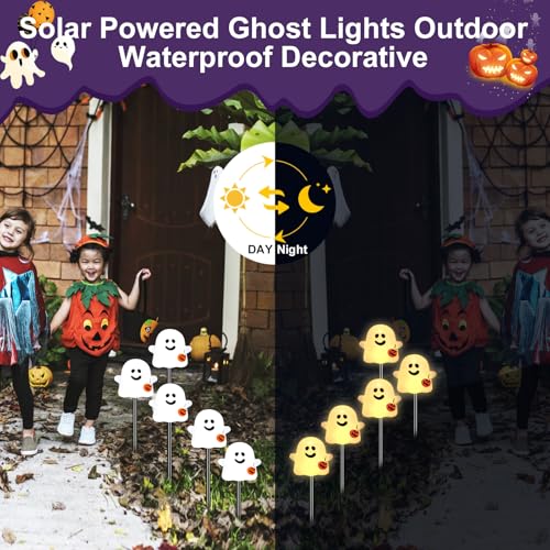 Solar Halloween Ghost Pathway Lights (Warm White Pumpkin Ghost / 10-Pack)
